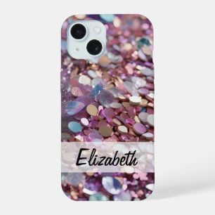 Glitzer in Lila, blau, rosa und silber iPhone 15 Hülle