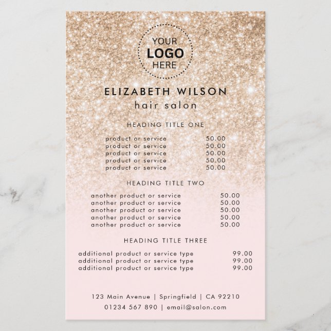 Glitzer in Rosa | Menü für einfachen Salon-Service (Vorne)
