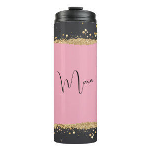 Glitzer in Rosa, Schwarz und Gold Thermosbecher