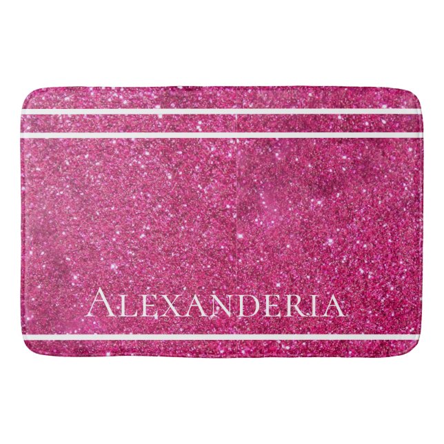 Glitzer in Rosa und Weiß Streifen Modern künstleri Badematte (Vorderseite)