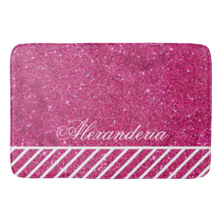 Glitzer in Rosa und Weiß Streifen Modern künstleri Badematte