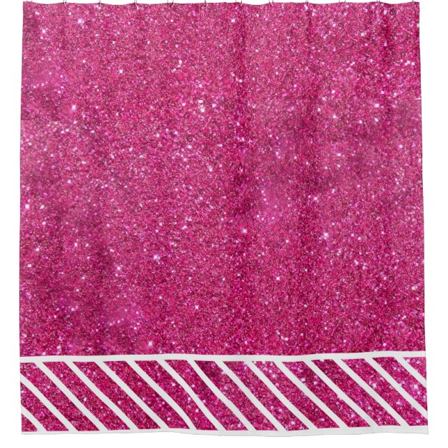 Glitzer in Rosa und Weiß Streifen Modern künstleri Duschvorhang (Vorderseite)