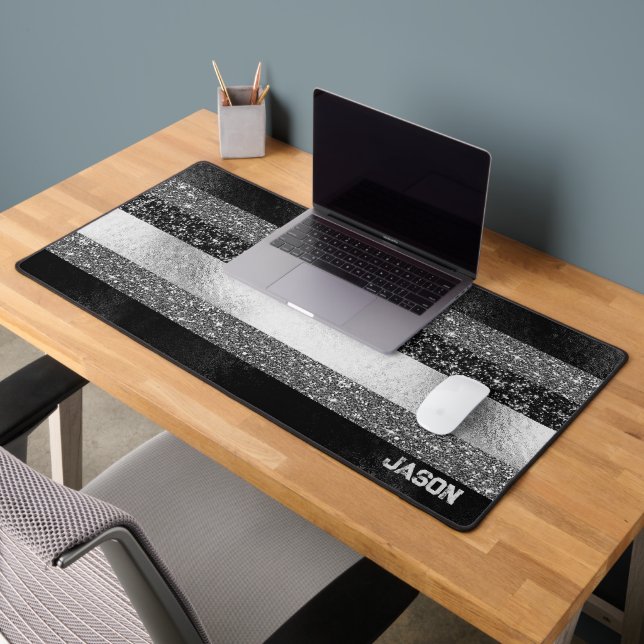 Glitzer in Schwarz und Silber Schreibtischunterlage (Büro 2)