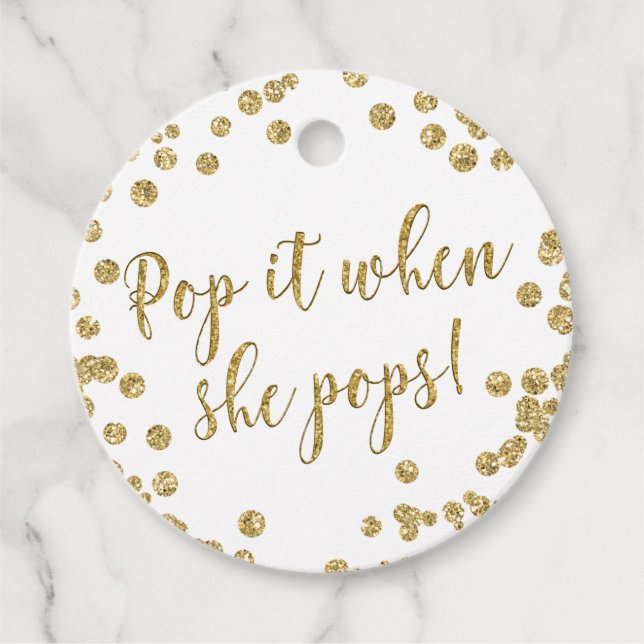 Glitzer in Weiß und Gold Pop, wenn sie Pop Geschenkanhänger (Vorderseite)