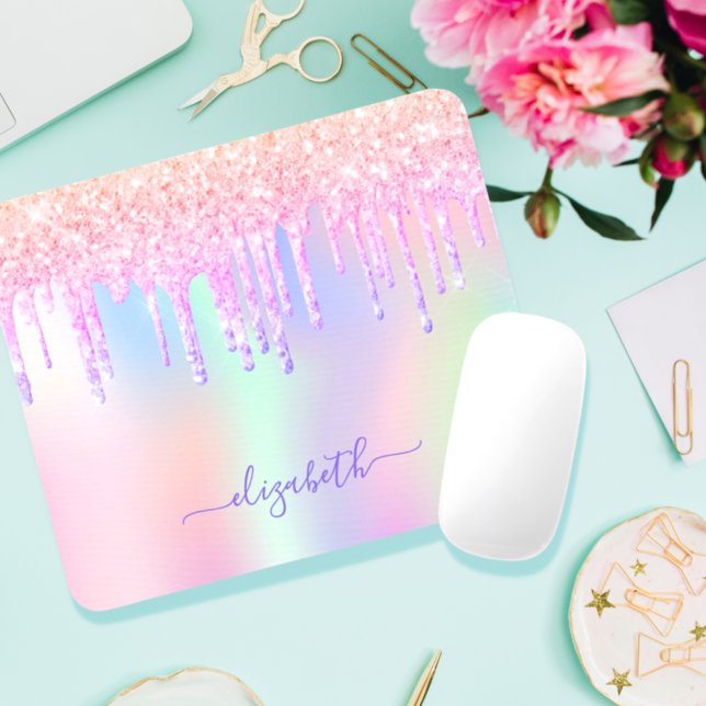 Glitzer Iridescent unicorn Regenbogenmonogramm Nam Mousepad (Von Creator hochgeladen)