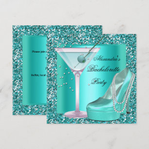 Glitzer Junggesellinnenabschied Aqua Türkis Blau Einladung