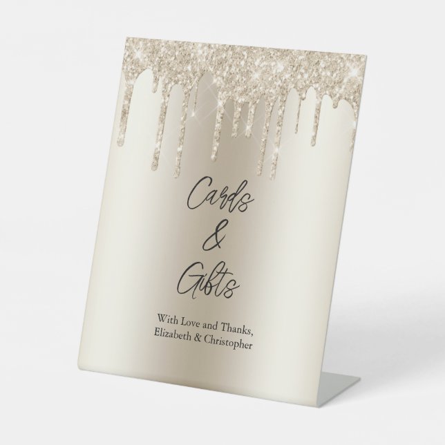 Glitzer-Karten und Hochzeitsgeschenke für Champagn Sockelschild (Vorderseite)