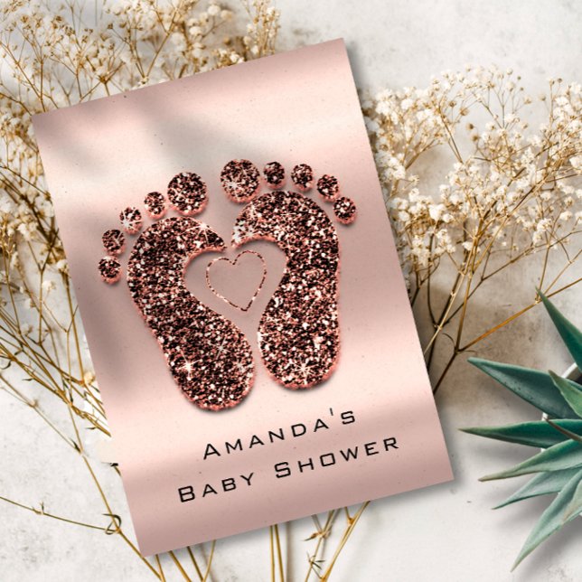 Glitzer Kinderdusche Kinderdusche Federn Rose Haut Einladung (Spark Glitter Baby Shower Feet Rose Skin Blush VIP Invitation)