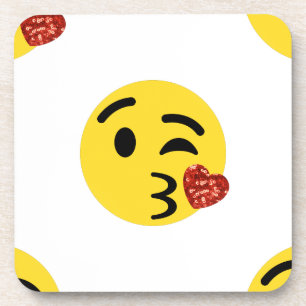 Glitzer kiss emoji getränkeuntersetzer