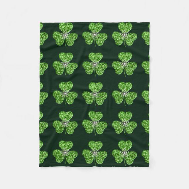 Glitzer Kleeblatt und Blume Fleece Blankon (Vorderseite)
