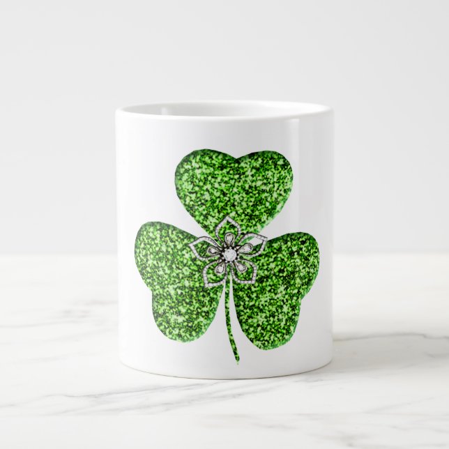 Glitzer Kleeblatt und Blume Jumbo Tasse (Vorderseite)
