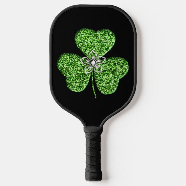 Glitzer Kleeblatt und Blume Pickleball Schläger (Vorderseite)