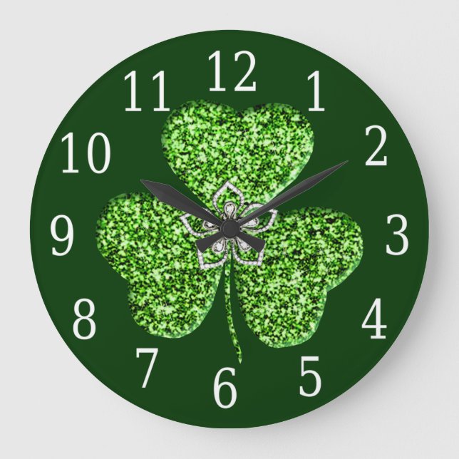 Glitzer-Kleeblatt und Blume-Uhr Große Wanduhr (Vorderseite)