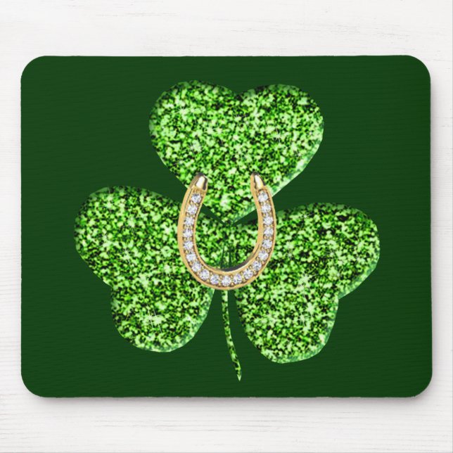 Glitzer-Kleeblatt und Hufeisenmuse Mousepad (Vorne)