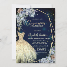 Glitzer Kleid, Blumen Quinceanera Einladung