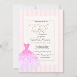 Glitzer Kleid Rosa Streifen Sweet 16 Einladung