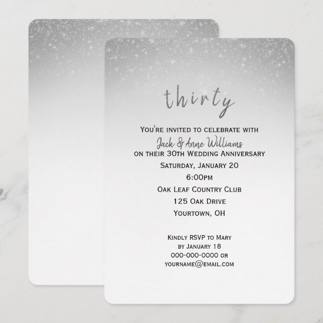 Glitzer Konfetti 30. Hochzeitstag Einladung (Vorne/Hinten)
