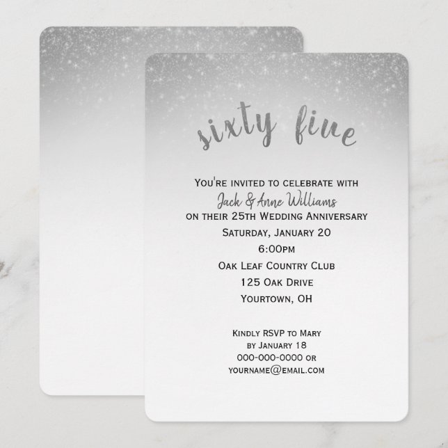 Glitzer Konfetti 65. Hochzeitstag Einladung (Vorne/Hinten)