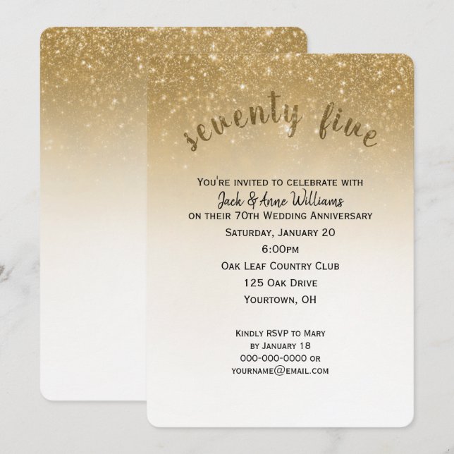 Glitzer Konfetti 75. Hochzeitstag Einladung (Vorne/Hinten)