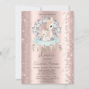 Glitzer-Konfetti-Baby-Rehe-Blumen-Baby-Party Einladung
