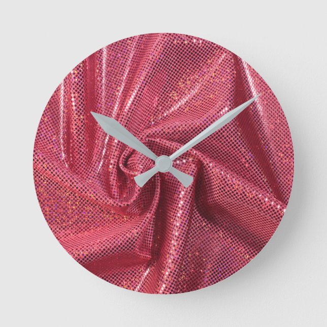 Glitzer-Korallenrosa Runde Wanduhr (Vorderseite)