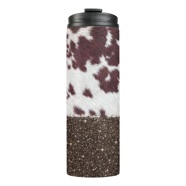 Glitzer Kuh Druckmuster Thermosbecher (Vorderseite)