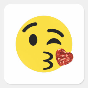 Glitzer-Kuss-Emoji Quadratischer Aufkleber