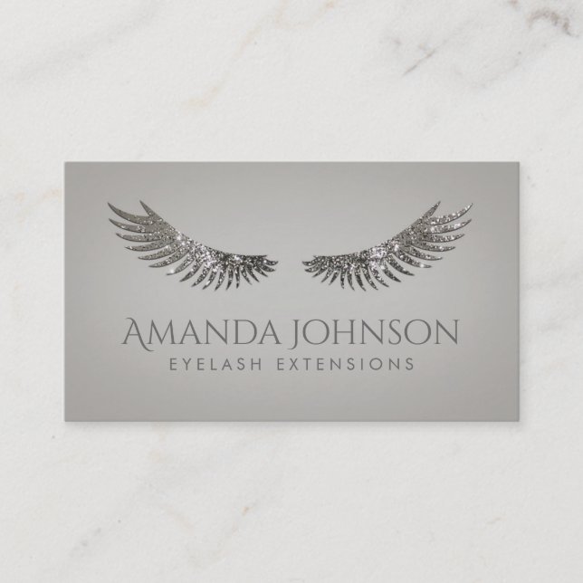 Glitzer Lashes Eyelash Extensions Silver Card Visitenkarte (Vorderseite)