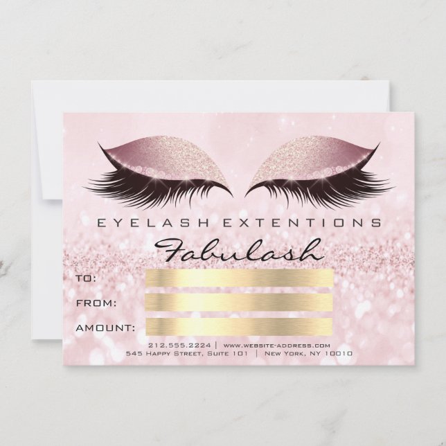 Glitzer Lashes Gold Pink Makeup Zertifikat Geschen Einladung (Vorderseite)