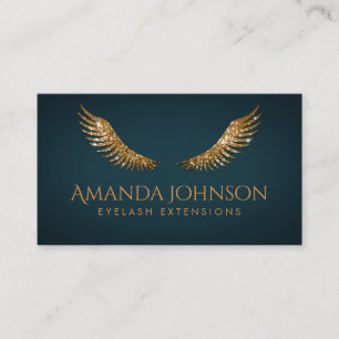 Glitzer Lashes Gold Wings Dark Blue Card Visitenkarte