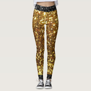 Glitzer-Leggings aus Gold und Schwarz-Imitat Leggings