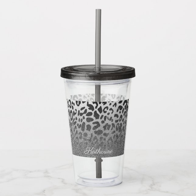 Glitzer-Leopard-Druck Acryltrinkbecher (Vorderseite)