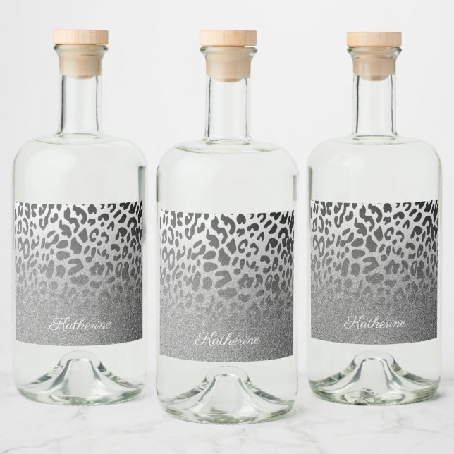 Glitzer Leopard Print Alkoholflaschenetikett (Flaschen)