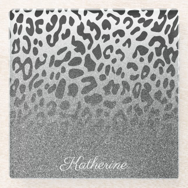 Glitzer Leopard Print Glasuntersetzer (Vorderseite)