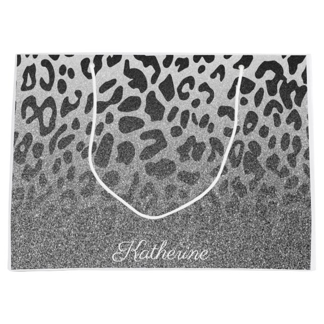 Glitzer Leopard Print Große Geschenktüte (Vorderseite)