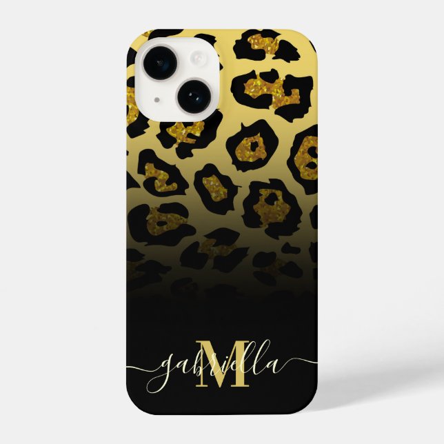 Glitzer Leopard Print iPhone 14 Hülle (Rückseite)
