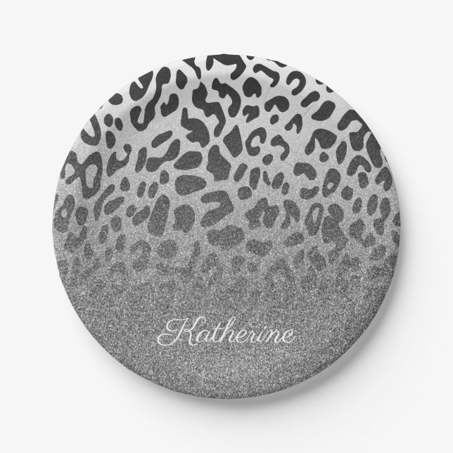 Glitzer Leopard Print Pappteller (Vorderseite)