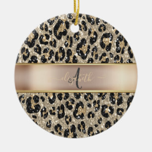 Glitzer-Leoparden-Muster-Monogramm Keramik Ornament