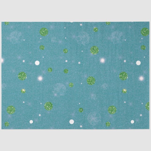 Glitzer Light Polka Dots White Green Christmas Seidenpapier (Vorderseite)