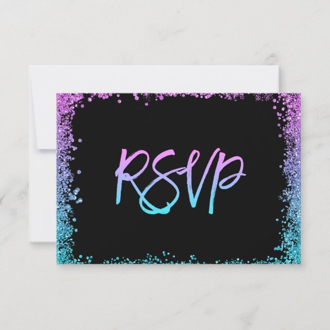 Glitzer lila Aquamariner Imitate RSVP Karte (Vorderseite)