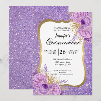 Glitzer Lila Blumenzwiebeln Einladung