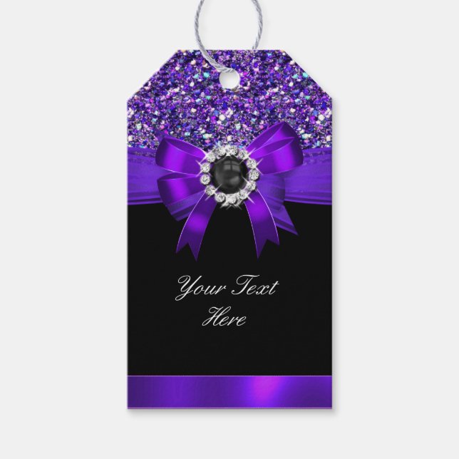 Glitzer Lila Bow Black Pearl Jewel Geschenkanhänger (Vorderseite)