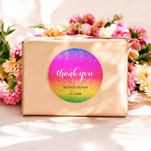 Glitzer Lila Gelbe Hochzeit Regenbogen Glitzern   Runder Aufkleber