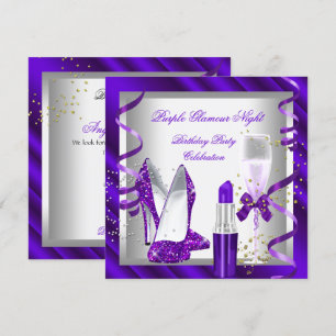 Glitzer Lila Glamour Night Champagne Party Einladung