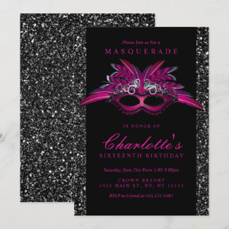 Glitzer, Lila Masquerade-Party Einladungen