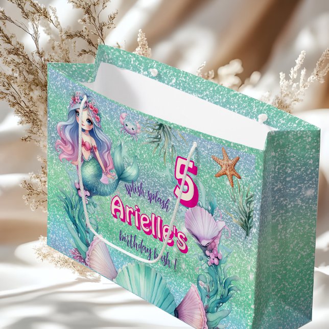 Glitzer Lila Mermaid Geburtstag Große Geschenktüte (Von Creator hochgeladen)