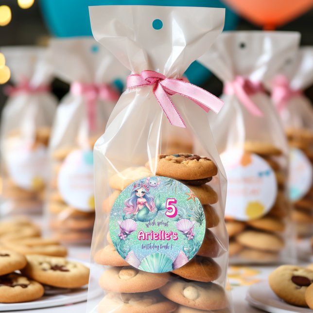 Glitzer Lila Mermaid Geburtstag Runder Aufkleber (Von Creator hochgeladen)