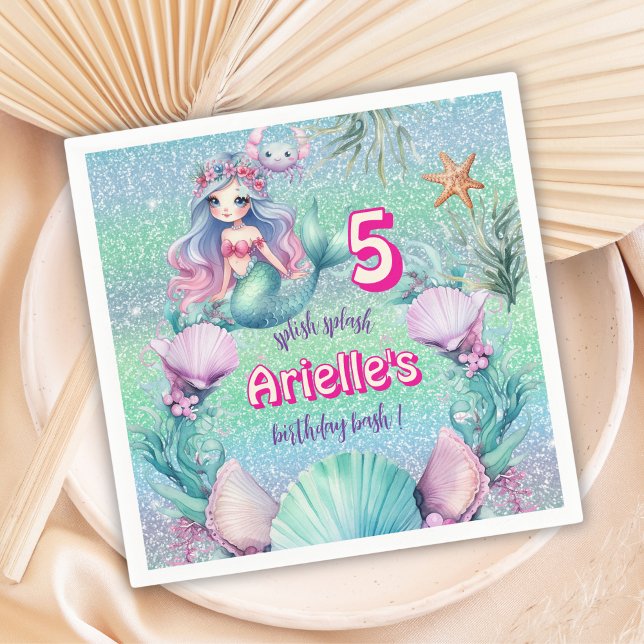 Glitzer Lila Mermaid Geburtstag Serviette (Von Creator hochgeladen)