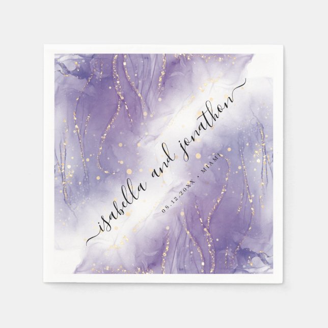 Glitzer Lila & Silver Confetti-Papier Serviette (Vorderseite)