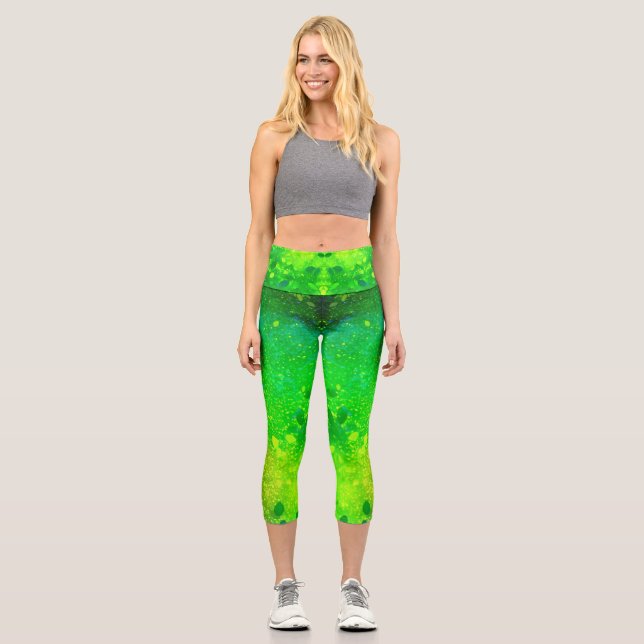 Glitzer Lime Green Capri Leggings (Vorderseite)
